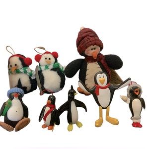 Vintage Ornaments Penguins  Decorations Bundle Of 8 Winter Christmas